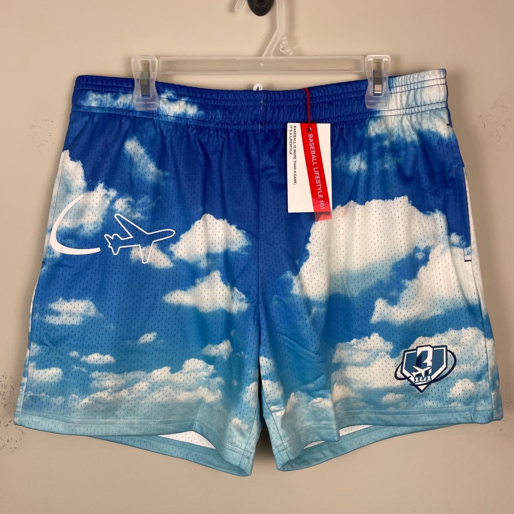 NEW Baseball Lifestyle 101 Dream Chaser Shorts Sz Large Blue Cloud Airplane Mesh